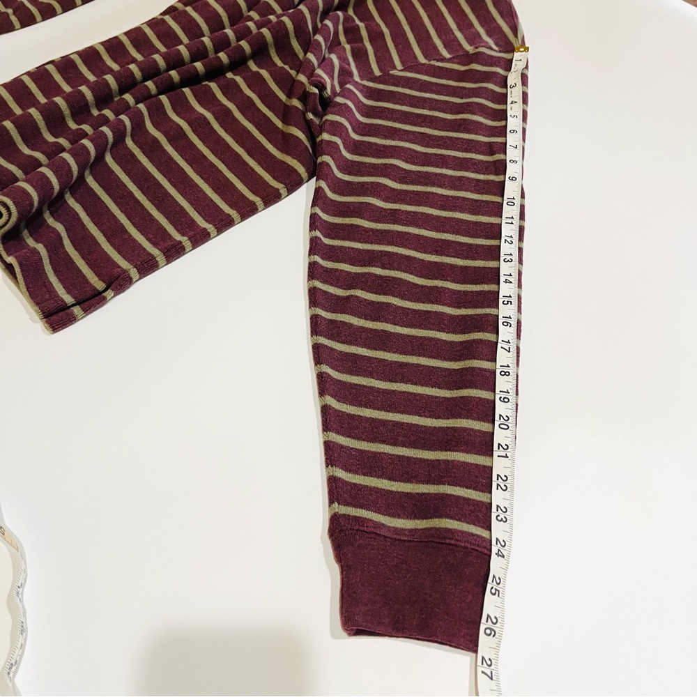 😎Vtg 90s Khaki Green Burgundy Striped Rugby Shirt Thick Cotton Grunge Lands End - Picture 12 of 15
